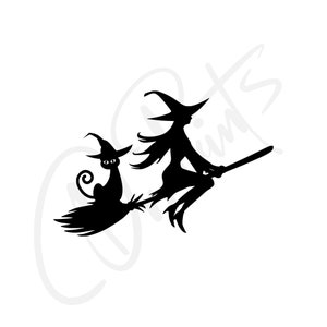 Witch on the Broom sticker Witch with the Cat Car Sticker Witch on Broomstick with Cat Car Decal Witch Decal For Car Witch Decal