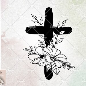 Christliches Osterkreuz mit Wildblumen SVG, Blume Hand gezeichnetE SVG, SVG Dateien für Cricut und Silhouette, Instant Download