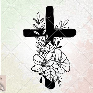 Pâques Grunge croix avec bouquet de fleurs sauvages svg couper fichier, fleur chemise SVG téléchargement numérique, téléchargement immédiat, fleur dessiné à la main SVG