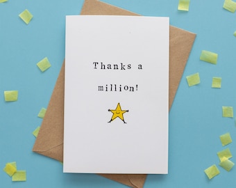 Thanks a Million Card | Star Doodle Thank You Card | Cute Hand-illustrated Card | Irish Card | Irish Saying | Greeting Card