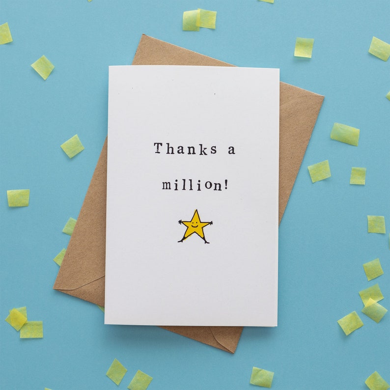 Thanks a Million Card Star Doodle Thank You Card Cute Hand-illustrated Card Irish Card Irish Saying Greeting Card image 1