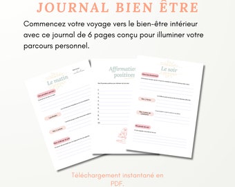 Well-being journal in French | Printable journal | Gratitude | Digital journal in French | Mental health, well-being | PDF journal