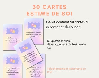 Carte estime de soi en français à imprimer, estime de soi, Santé mentale Bien être Pensée Positive Mantra PDF français