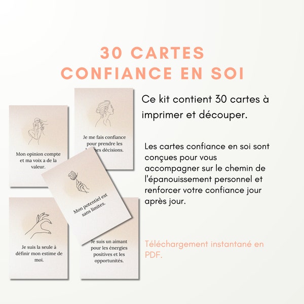 Carte affirmations positives en français à imprimer, confiance en soi, Santé mentale Bien être Pensée Positive Mantra PDF français