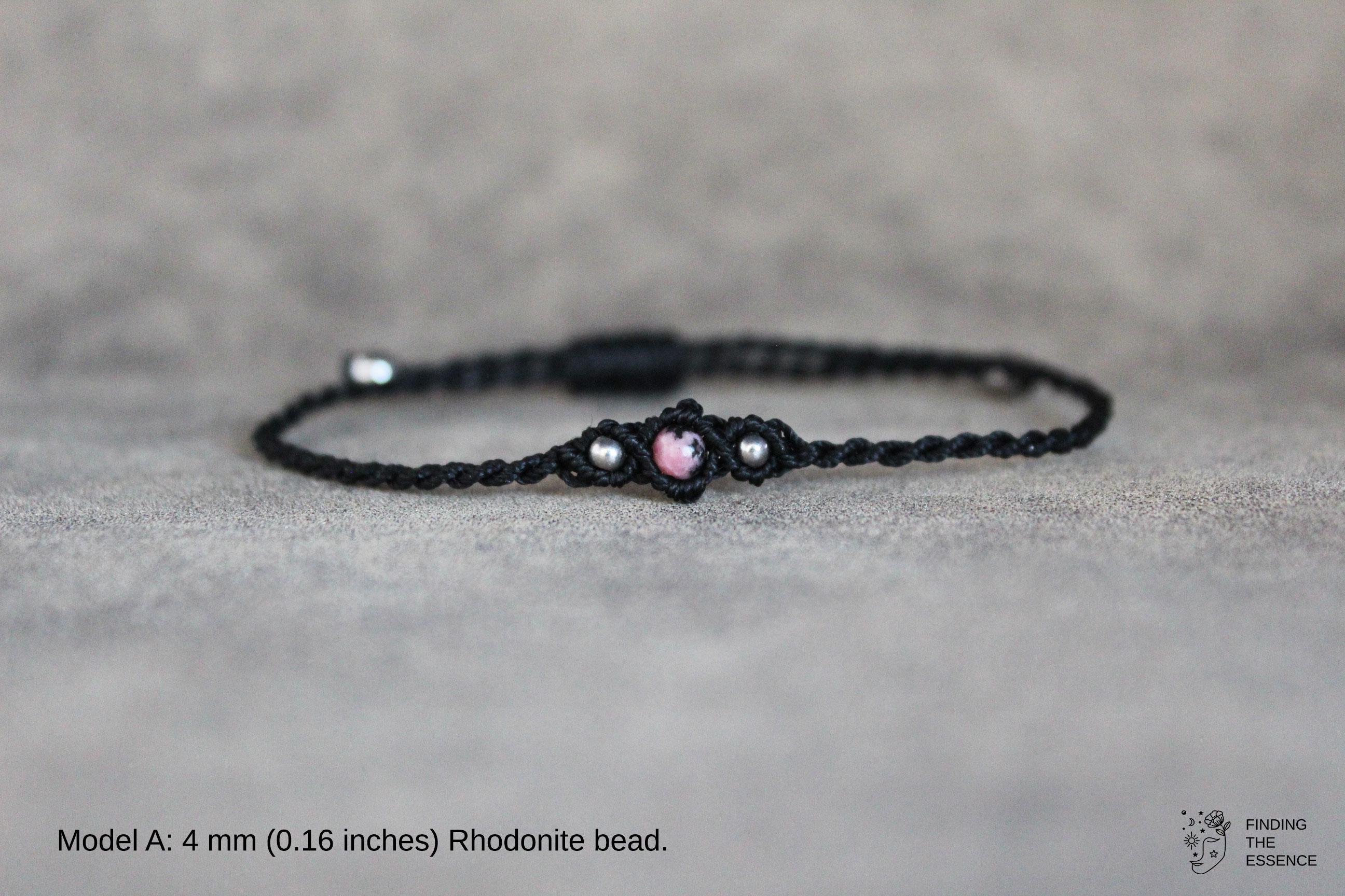 Rhodonite - bracelet perles 4mm macramé - 4e chakra
