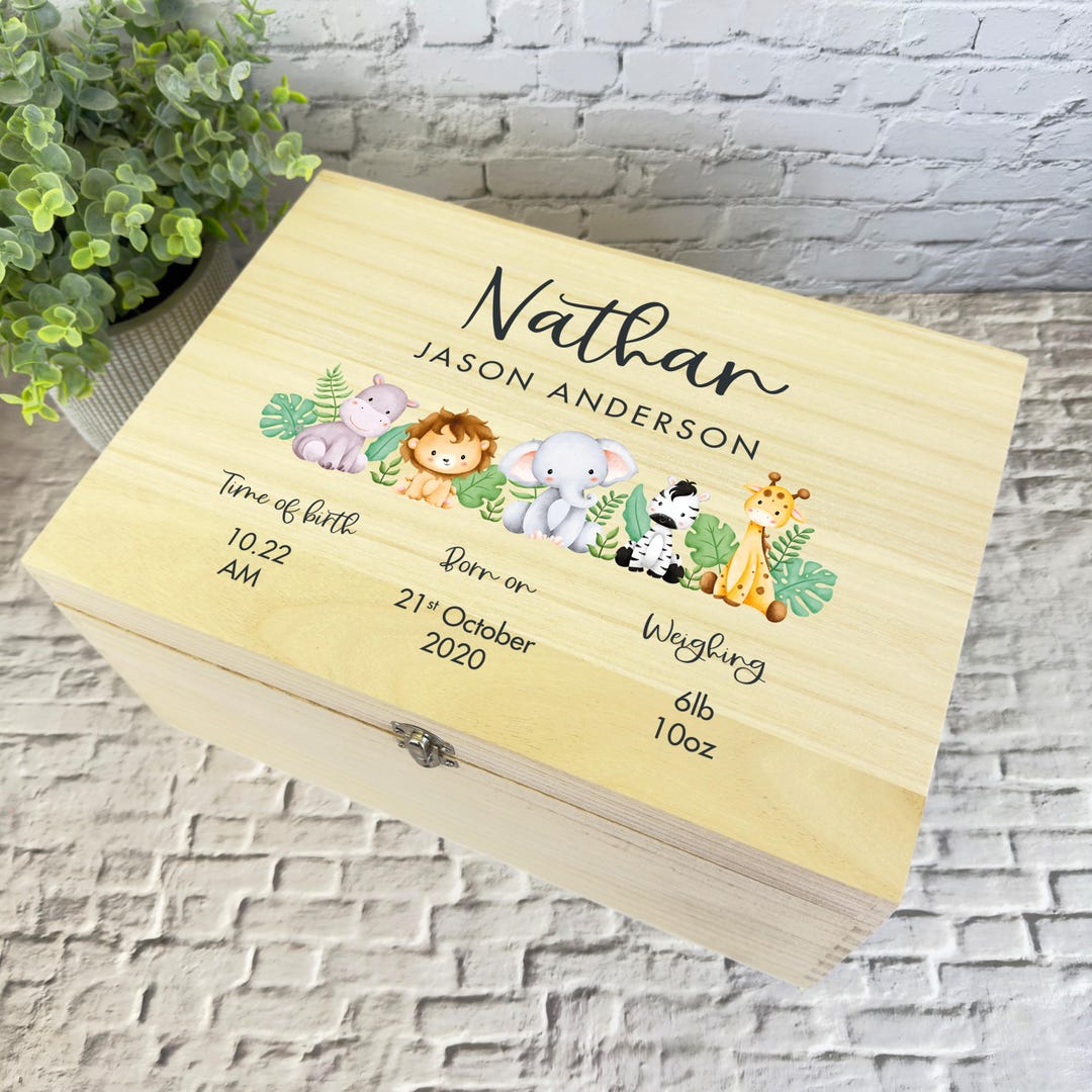 Watercolour Cute Safari Animals New Baby Personalised Wooden Memory ...