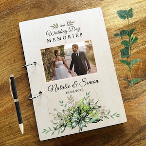 木製水彩画 グリーン 花柄 フォトアルバム 結婚式の思い出 記念品ブック 結婚式の記念品ブック 思い出のスクラップブック フォトアルバム