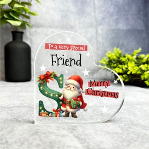 Regalo para un amigo especial, placa de recuerdo con forma de corazón con la letra S del alfabeto de Navidad, regalo de recuerdo navideño, baratija acrílica