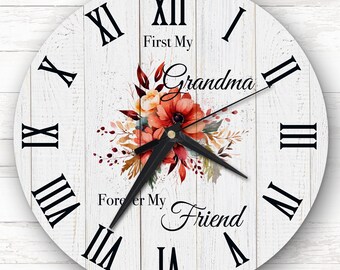 Wood Effect Floral Grandma Forever Friend Personalised Gift Personalised Clock