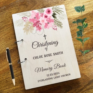 Madera rosa acuarela floral mensaje notas recuerdo bautizo libro de visitas / libro de visitas de bautizo personalizado / libro de recuerdos