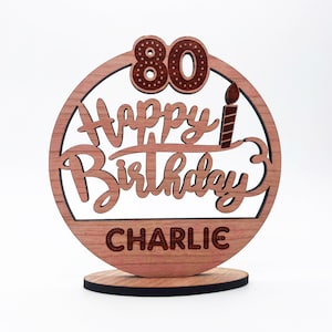 Wood 80th Happy Birthday Candle Milestone Age Keepsake Personalised Gift