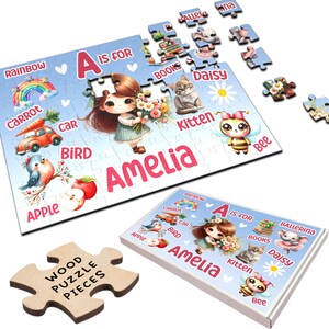 Kids Any Alphabet Initial Gift For Girls Personalised Wooden Jigsaw Puzzle | Personalized Gift, Custom Puzzle, Quality Wood, Fun Gift