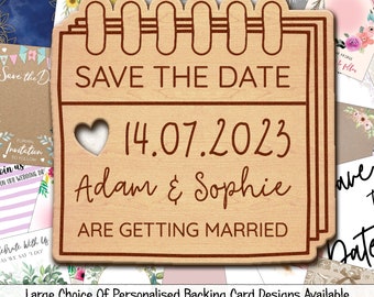 Wall Calendar Personalised Wooden Wedding Save The Date Magnets & Backing Cards