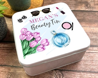 Kwadratowy makijaż perfum Pretty Blue Wash Pink Flowers Personalizowana puszka kosmetyczna