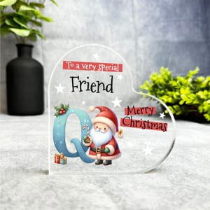 Regalo para un amigo especial, placa de recuerdo con forma de corazón con la letra Q del alfabeto de Navidad, regalo de recuerdo de Navidad, abalorio de acrílico