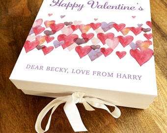Watercolour Heart Array Personalised Square Valentine's Day Keepsake Gift Box