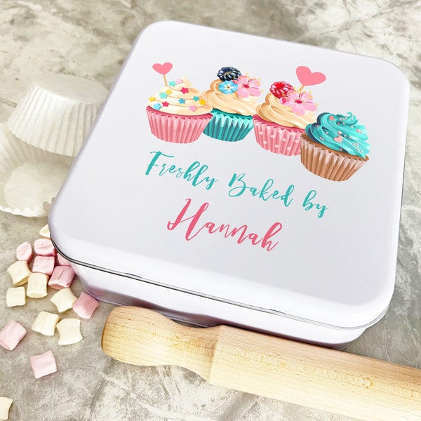 Personalised Square Freshly Baked By Bright Biscuit Baking Treats Cake Tin