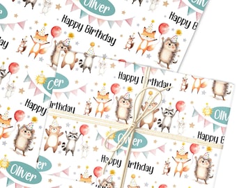 Personalised Wrapping Paper Kids Birthday Woodland Animal Custom Gift Wrap | Sheets or Rolls | Customised Personalized Wrapping Paper