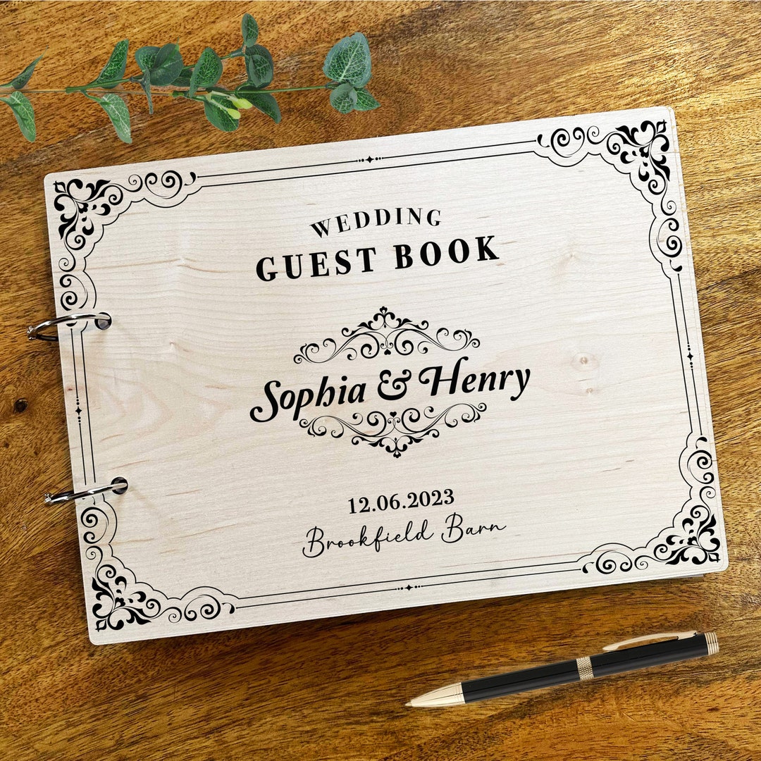 Wood Vintage Style Ornament Message Notes Keepsake Wedding Guest Book ...