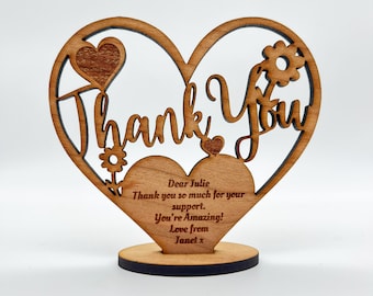 Gracias, agradecimiento, flores, corazón, recuerdo grabado, regalo personalizado