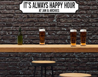 It's Always Happy Hour Names Any Colour Any Text 3D Train Style Street Home Sign