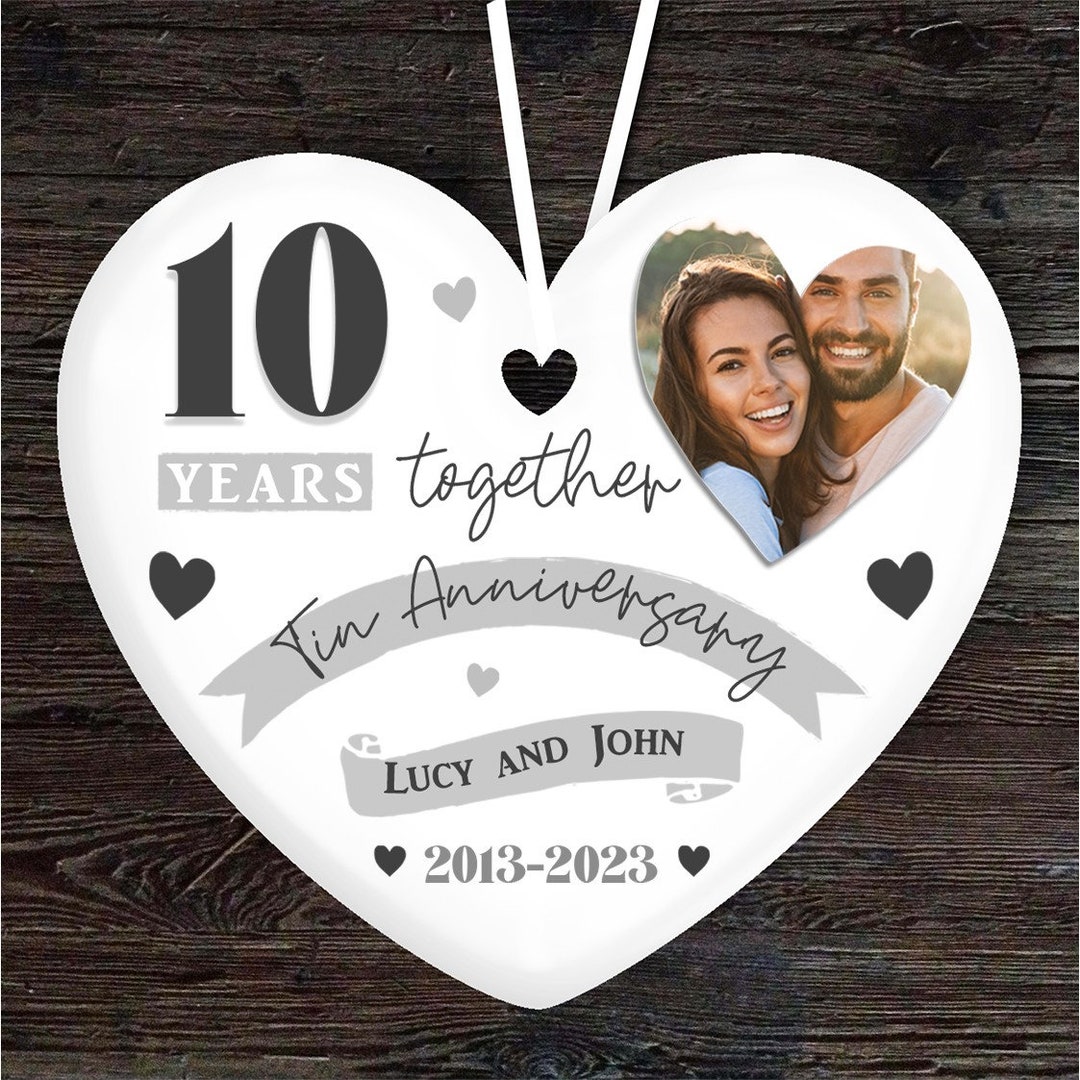 10 Years 10th Wedding Anniversary Tin Heart Personalised Gift Hanging ...