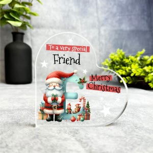 Regalo para un amigo especial, placa de recuerdo con forma de corazón con la letra E del alfabeto de Navidad, regalo de recuerdo navideño, baratija acrílica