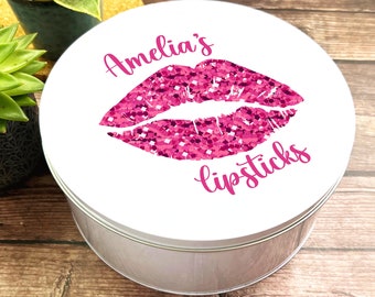 Okrągły makijaż Beauty Box Pink Glitter Lips Personalizowana szminka do przechowywania w puszce