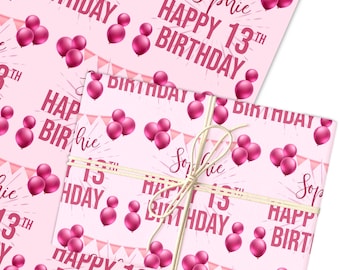 Personalised Wrapping Paper 13th Birthday Pink Girls Custom Gift Wrap | Sheets or Rolls | Customised Personalized Wrapping Paper