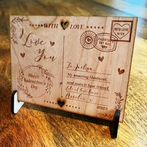 Esposo Te Amo Romántico Día de San Valentín Tarjeta personalizada Postal de madera / Tarjeta de San Valentín / Tarjeta personalizada / Tarjeta del Día de San Valentín