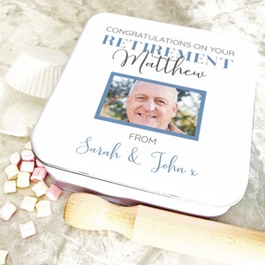Square Congratulations On Retirement Photo Personalised Treat Tin