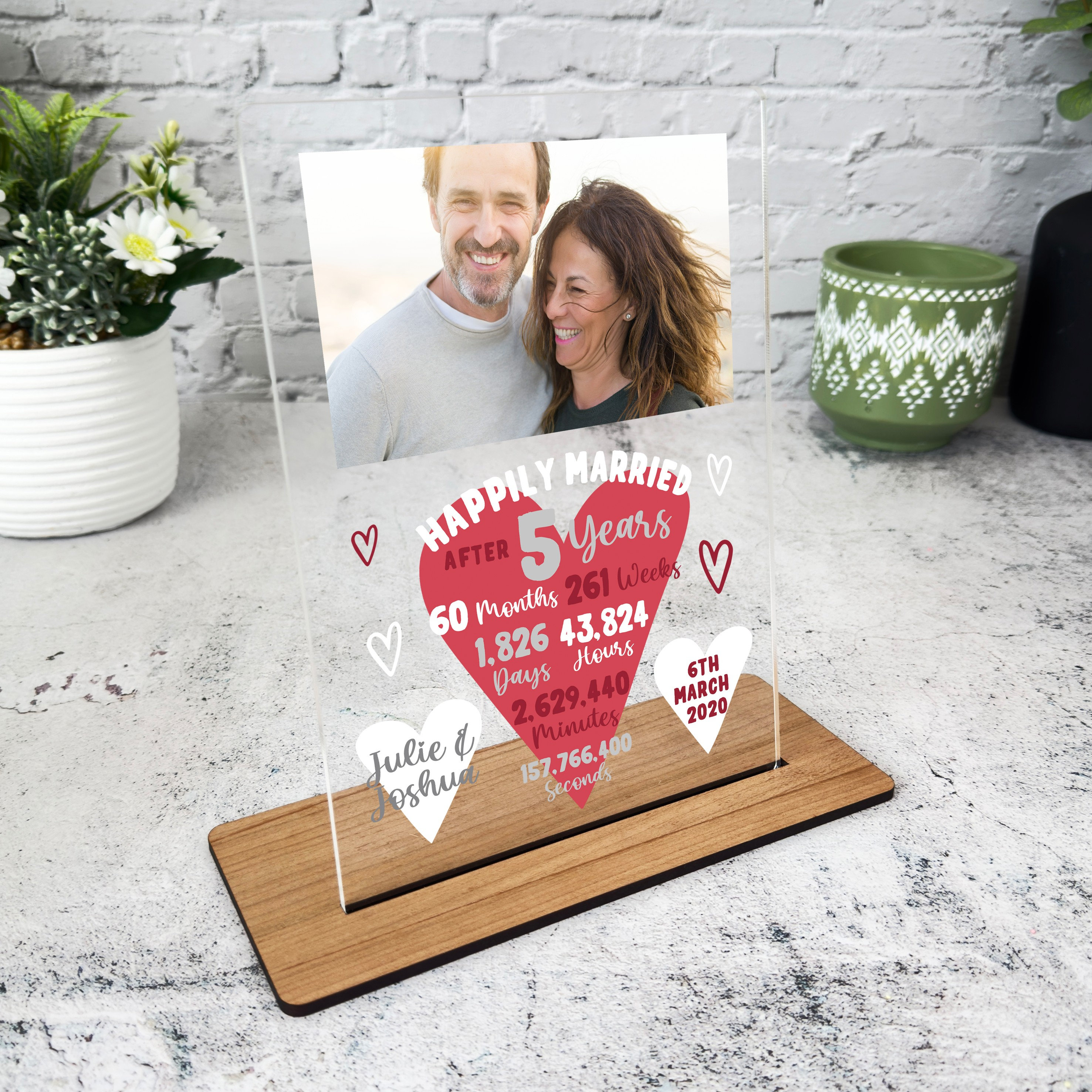5 años 5.º aniversario de boda regalo corazón foto placa acrílica personalizada - regalo personalizado, regalo personalizado