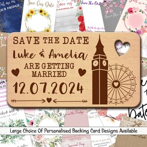 London Eye Big Ben Hölzern Hochzeit Save The Date Magnete & Backing Cards