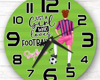 Girls Football Red Hair Bun Personalised Gift For Kid's Bedroom Clock | Kids Clock, Children's Bedroom , Custom Clock, Kids Wall Clock