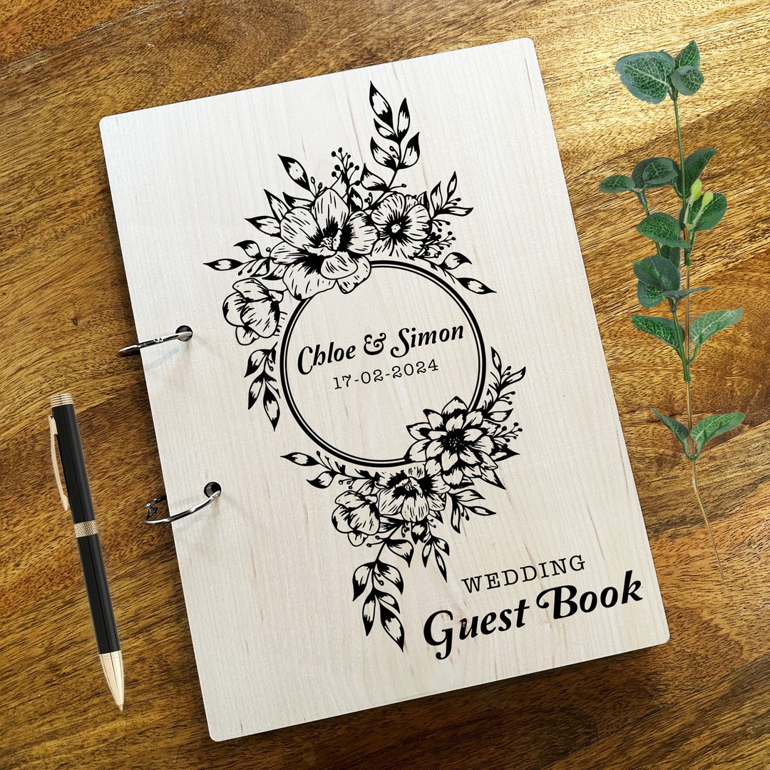 Wood Vintage Round Floral Message Notes Keepsake Wedding Guest Book ...