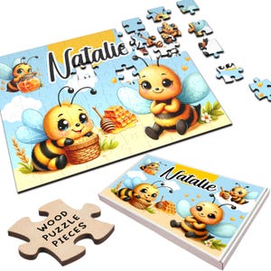 Cute Bees Gift For Kids Children Custom Personalised Wooden Jigsaw Puzzle | Personalized Gift, Custom Puzzle, Quality Wood, Fun Gift