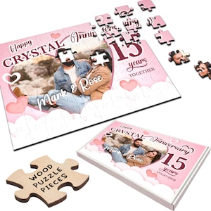 Crystal Wedding 15th Gift For Wedding Anniversary Photo Heart Custom Wood Jigsaw Puzzle | Personalized Gift, Custom Puzzle,  Wood, Gift