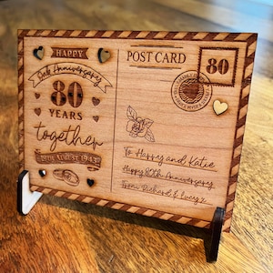 80º aniversário de casamento 80 anos cartão personalizado cartão postal de madeira presente