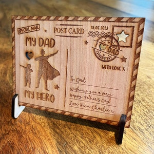 Mi papá mi héroe del hijo Día del Padre Tarjeta personalizada Regalo de postal de madera