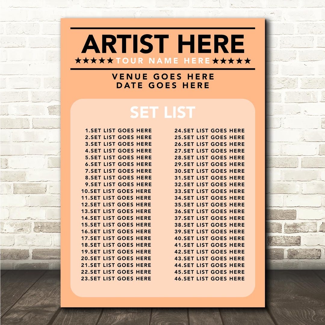 Concert Setlist Poster Print Canvas Coral - Any Artist Date Gig Venue ...