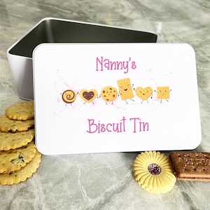 Personalised Happy Cookies Characters Nanny&#39;s Cake Treat Sweets Biscuit Tin