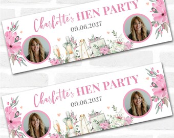 Personalised Party Banner For Hen Do Hen Party Photo Pink Flowers | Party Decoration, Event Banner. 3x1ft | 4.5x1.5ft | 6x2ft