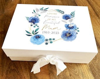 Loving Memories Mum Blue Floral Memorial Memory Rememberence Keepsake Box