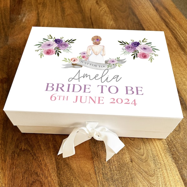 Bride To Be Bridal Shower Hen Party Purple Wedding Personalised Gift Box