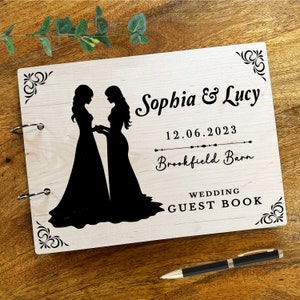 Madeira lésbica gay casamento silhueta mensagem notas lembrança livro de visitas de casamento personalizado livro de visitas de casamento livro de memória