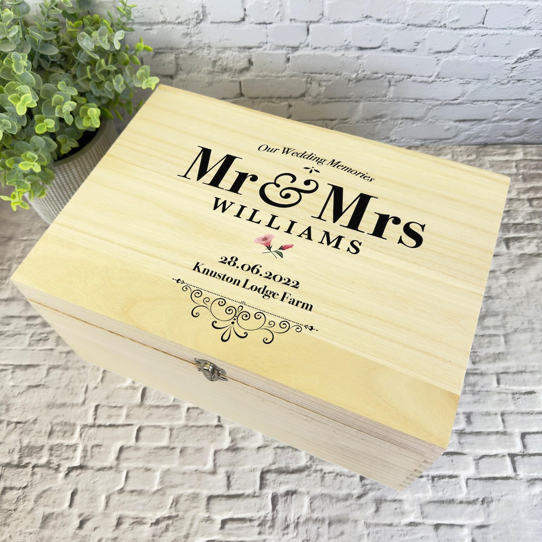 Mr & Mrs Keepsake Box Our Wedding Day Personalised Wooden Memory ...