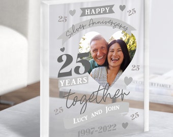 25 Years Together 25th Wedding Anniversary Silver Photo Gift Acrylic Block - Personalised Gift, Keepsake Gift, Custom Gift