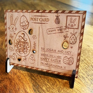 Frohe Ostern süßes Häschen Ei personalisierte Karte gravierte hölzerne Postkarte Geschenk