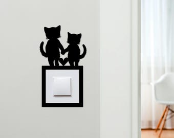 Light Switch Surround Cute Cat Couple Decorative Switch Plate Cover Frame | Choice Of Colours | Decorative Frame