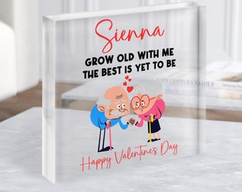 Lindo regalo divertido del día de San Valentín para ancianos Bloque acrílico cuadrado transparente personalizado: regalo personalizado, regalo de recuerdo, regalo personalizado